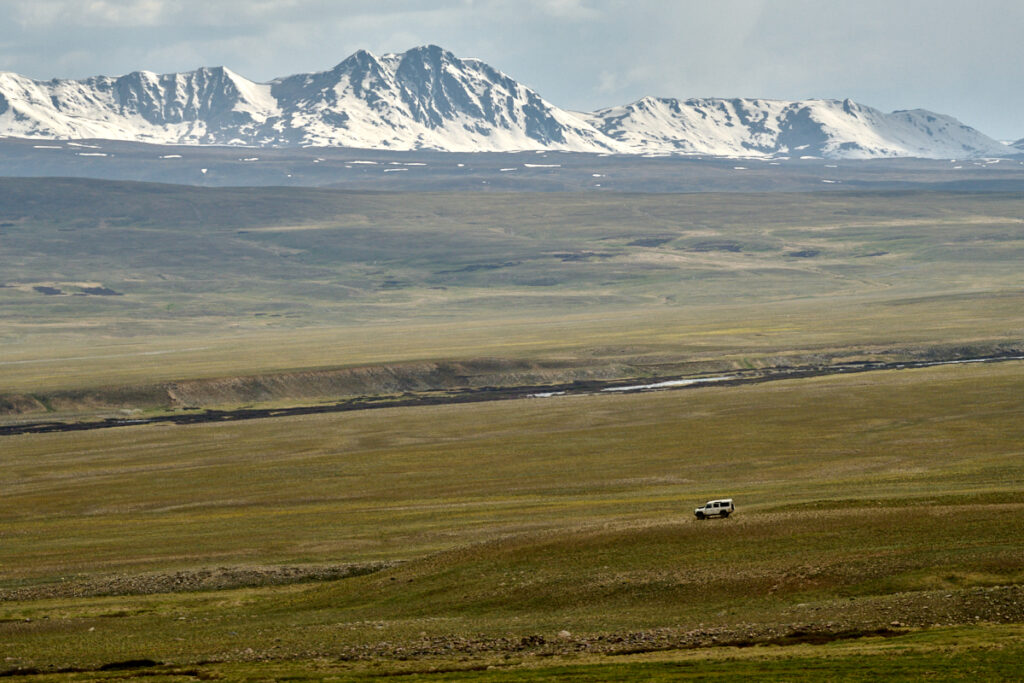 The Land Rover on Deosai Plains Deosai